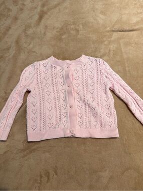 Girls' Pink Eyelet Knit Button-Up Cardigan
